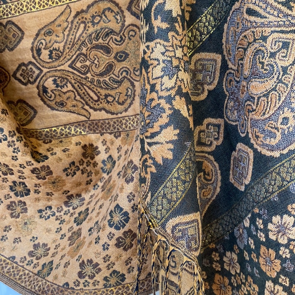 Orange black gold Pashmina 100% pashmina from Jordan NWOT - Picture 7 of 7